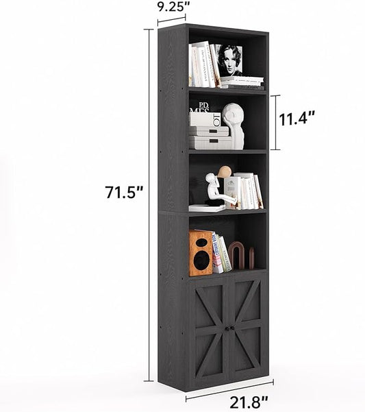 MXV 6-Tier Bookshelf and Bookcase Set of 2, Wooden Bookshelves with Cabinet Doors, Floor Bookshelves and Office Storage Cabinets for Home Office, Living Room (Black 2 Pack, 6-Tier)