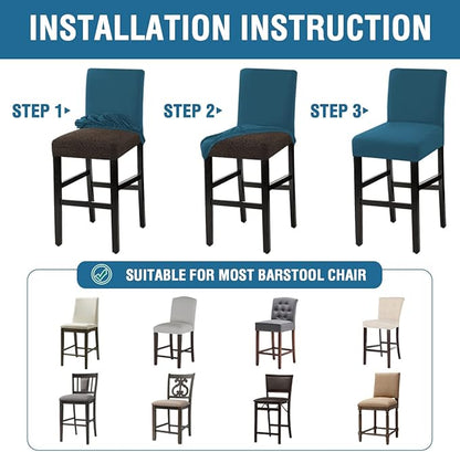 H.VERSAILTEX 100% Waterproof Bar Stool Cover Stretch Counter Stool Pub Chair Slipcover for Dining Room Removable Soft Thick Solid Fleece Fabric Bar Stool Slipcovers Set of 2, Peacock Blue