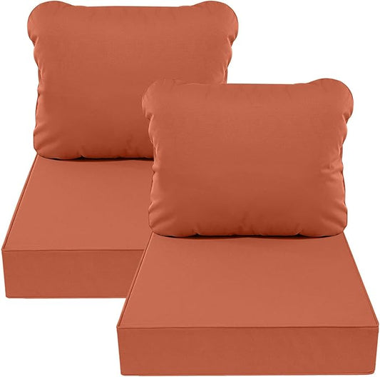 AAAAAcessories Outdoor Deep Seat Cushions, Waterproof, Fade-Resistant Patio Furniture Replacement Cushions, 25.5" x 25.5" x 5" + 25.5" x 19", Set of 2, Rust