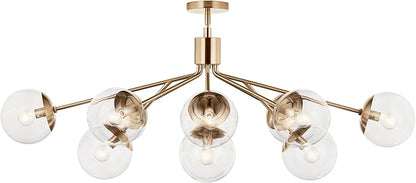KICHLER Silvarious 12-Light Linear Convertible Chandelier, Soft Modern Light with Clear Glass in Champagne Bronze, for Dining Room or Living Room (17.75" x 26.75" x 48"), 52703CPZCLR