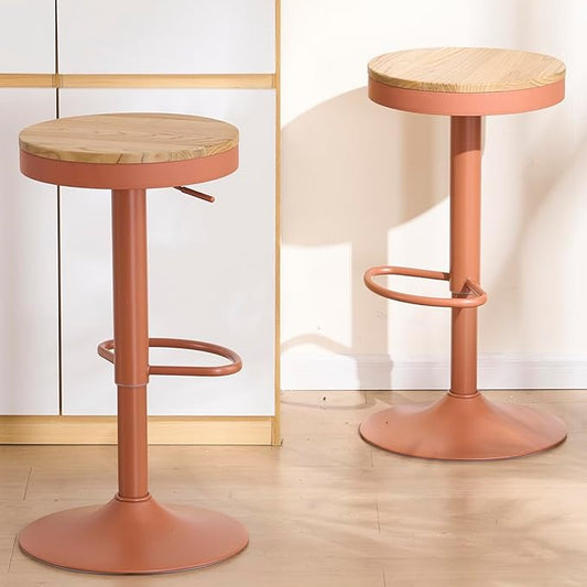 Kidol & Shellder Bar Stools Set of 4 Round Adjustable Swivel Barstools Modern Backless Bar Chairs Wooden Seat Counter Height Stools Armless for Kitchen Island, Cafe, Dining Room Terracotta