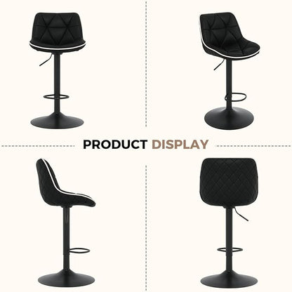 Nalupatio Bar Stools Set of 2, Adjustable Swivel Counter Height Bar Stools with Back, Armless Modern Barstools for Kitchen Island & Home Bar, Upholstered Seat,（Black）