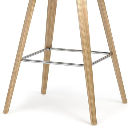 SIMPLIHOME Randolph Counter Stools (Set of 2) - 28 Inch Seat Height Upholstered Bentwood Kitchen Seats in Denim Blue Polyester Linen, Mid Century Modern Seating with Curved Backrest and Footrest