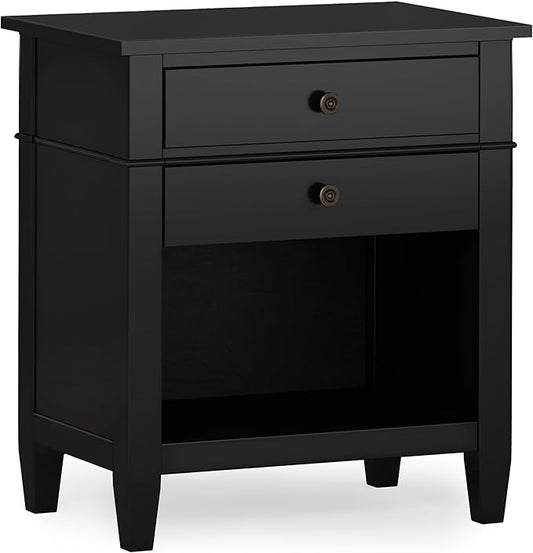 SIMPLIHOME Carlton SOLID WOOD 24 Inch Wide Contemporary Bedside Nightstand Table in Black, For the Living Room and Bedroom