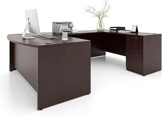 67'' U Shaped Bow Front Executive Desk with 2 Storage File Cabinets