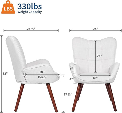 Modern Dining Room Chairs, Mid Century Upholstered Kitchen Chairs with Back Support and Solid Wood Legs, Accent Dinner Chair for Kitchen, Dining Room, Living Room, Restaurant, White