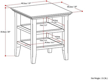 SIMPLIHOME Acadian SOLID WOOD 19 inch Wide Square Transitional End Table in Warm Walnut Brown for the Living Room and Bedroom