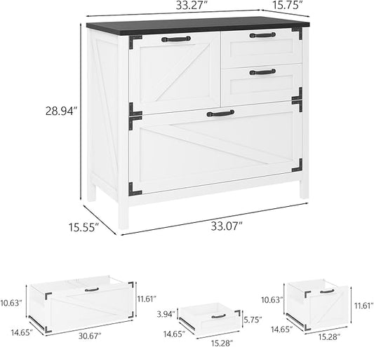 Lateral File Cabinet with 4 Drawers Farmhouse File Cabinet for Letter/Legal/A4 Size Hanging Files, Large Wood File Storage Cabinets Printer Stand for Home Office Cabinet, White and Black