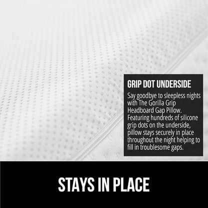 GORILLA GRIP Patent Pending King Bed Wedge Pillow Headboard Gap Filler, US Designed, Comfortable Supportive High Density Foam Pillows, Stay in Place Gripping Dots, Wedges Between Mattress, White