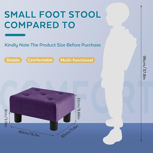 Small Foot Stool Ottoman, Velvet Footstool Ottoman Foot Rest for Couch, Rectangle Footstools and Ottomans Small for Living Room, Entryway and Bedroom (Purple)