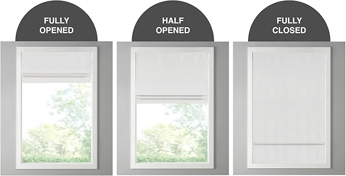 Madison Park Galen Cordless Roman Shade, 34"W x 64"H, Sheen White – Room Darkening, Thermal Insulated, Energy Efficient Window Blind with Subtle Sheen Basketweave Fabric for Privacy