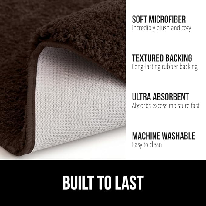 GORILLA GRIP Bathroom Rugs, 42x24, Ultra Soft Absorbent Mat, Thick Plush Bath Rug, Machine Washable, Microfiber Quick Dry, Mats for Shower, Bathtub and Floor, Home Decor Accessories, Brown