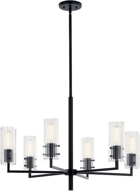 KICHLER Velestino 30.25" 6 Light Chandelier in Black, for Foyer, Dining Room, Living Room, Bedroom, (21.25" x 30.25") 52679BK