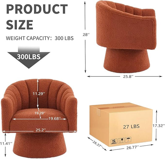 Swivel Accent Chair Set of 2, Upholstered Teddy 360° Swivel Barrel Chair for Living Room Overstuffed Bouncle Reading Chair Round Armchair for Bedroom,Vanity,Office-Orange