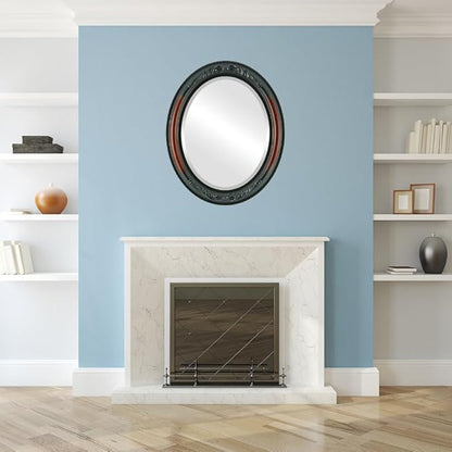 OVALCREST Oval Beveled Wall Mirror for Home Decor - Florence Style - Rosewood - 28" x 24"