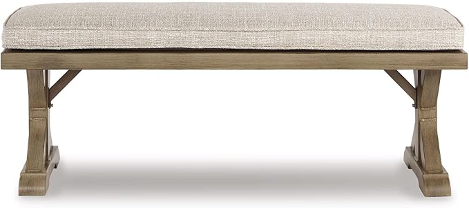 Signature Design by Ashley Beachcroft Outdoor Bench with All-Weather Cushion, Cleanable Performance Fabric, Rust-Resistant Aluminum Frame, 20.38" High, Beige