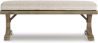 Signature Design by Ashley Beachcroft Outdoor Bench with All-Weather Cushion, Cleanable Performance Fabric, Rust-Resistant Aluminum Frame, 20.38" High, Beige