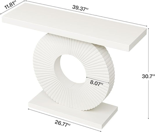 Tribesigns Modern Entryway Console Table, 39 inch Wooden Narrow Sofa Table Behind Couch with Geometric Base, Contemporary Accent Table for Living Room, Entrance, Hallway, White