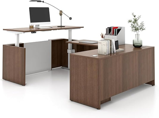 Adjustable Height Executive Standing Desk | Dual Motor Electric Sit-Stand Workstation with 4 Memory Handsetctric Sit-Stand Desk with Lockable Storage (1, U-Shape)