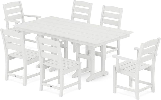 POLYWOOD Lakeside 7-Piece Outdoor Dining Set, Recycled Plastic Patio Furniture Table and Chairs, All-Weather, White
