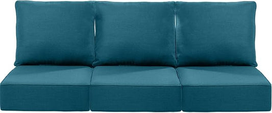 Luxury 22x24/22x25 6-Inch Patio Chair Cushions Set of 3 - Memory Foam Deep Seat Water-Resistant Patio Cushion for Lawn Dining Rocking Swivel Chairs Loveseat Sectional Sofa - Peacock Blue