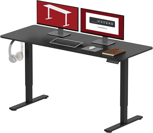SANODESK Electric Standing Desk 55x24 Inch Height Adjustable Stand Up Desk Home Office Computer Workstation Sit Stand Home Office Desk with Splice Board (Black Frame + Black Top)