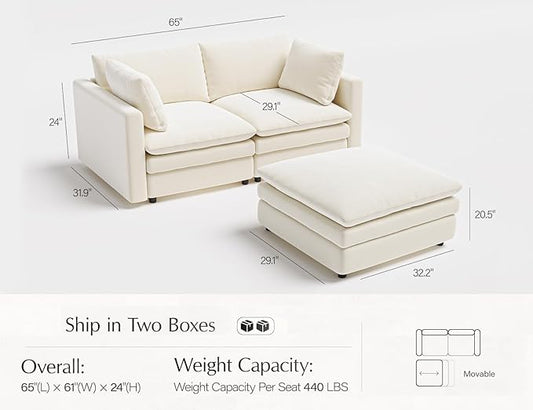 Cloud Couches for Living Room L Shaped Sectional Couch with Ottoman Deep Plush 3 Seats Sofa, Modern Sofa for Bedroom and Apartment