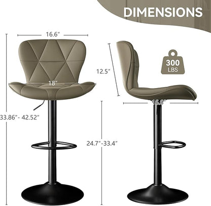 Bar Stools Set of 2,Adjustable Swivel Barstools, Faux Leather Bar Chairs,Upholstered Counter Height with High Backrest for Kitchen Island, Dark Khaki