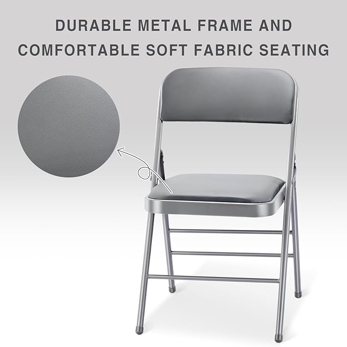 cyclone sound 2 Pack Folding Chairs with PU Padded Cushion and Back, Commercial Grade Metal Chairs with Comfortable PU Leather Cushion for Home and Office, for Indoor and Outdoor Events (2, Gray-PU)