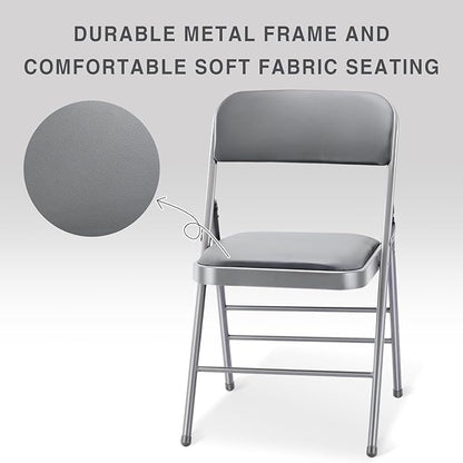 cyclone sound 2 Pack Folding Chairs with PU Padded Cushion and Back, Commercial Grade Metal Chairs with Comfortable PU Leather Cushion for Home and Office, for Indoor and Outdoor Events (2, Gray-PU)
