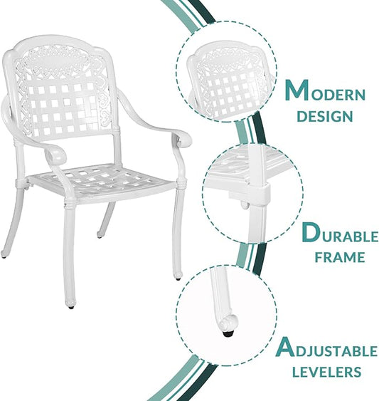 MEETWARM 9-Piece Outdoor Furniture Dining Set, All Weather Cast Aluminum Patio Garden Set with 8 Chairs,1 Oval Table, 2" Umbrella Hole, White