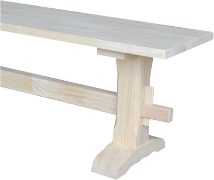 Solid Parawood Trestle Bench Unfinished 72", Kitchen/Dining Furniture, Sturdy & Reliable, Paint or Stain in Any Color, 450 lb Capacity, Entryway, Living Room, Family Room, Breakfast Nook, Unfinished