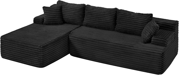 Hobestluk Modular Sectional Couch Sofa,96" Boneless Couches for Living Room, Memory Foam Sectional Couch with Oversized Chaise,L-Shape Couches (Black, Left Facing)