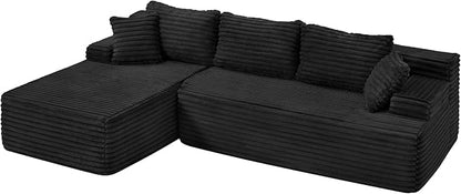 Hobestluk Modular Sectional Couch Sofa,96" Boneless Couches for Living Room, Memory Foam Sectional Couch with Oversized Chaise,L-Shape Couches (Black, Left Facing)