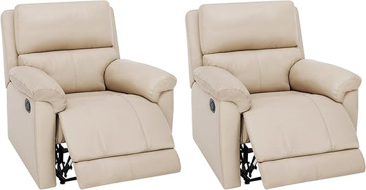 MINCETA Recliner Chairs,Modern Nursery Recliner 5" Wall Hugger Nursery Recliner with Overstuffed Arm and Back for Living Room,Set of 2,PU Leather in Khaki