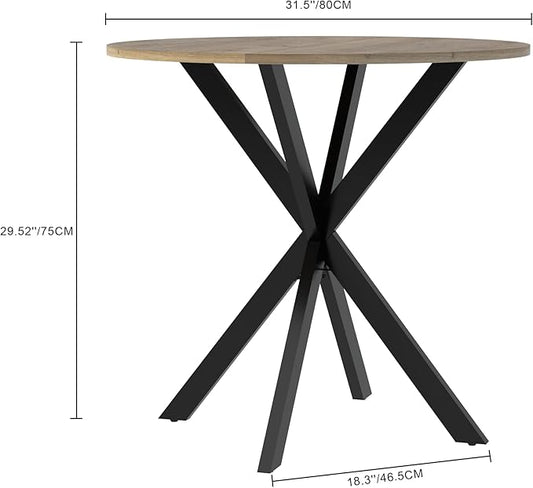 31.5" Small Round Dining Table for 2-4 People, Space Saving Circle Kitchen Dinner Table, Stable X-Legs Dining Room Desk for Kitchen, Apartment, Natural Oak