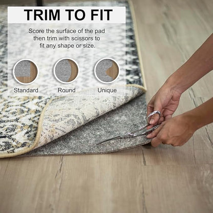 Mohawk Home 2' 2" x 10' Non Slip Grip Rug Pad 1/4" Thick Dual Surface Felt Cushion + Rubber Gripper - Safe for All Floors