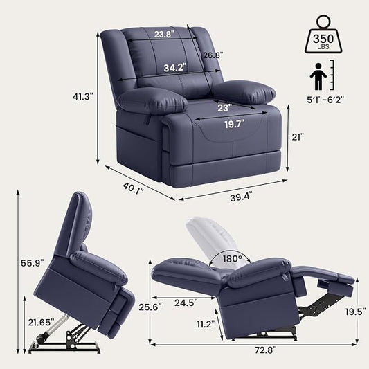 Large Dual Motor Power Lift Recliner Chair with Massage and Heat for Elderly People, Infinite Position,USB Ports and Remote Control,Breathable Leather (Blue)