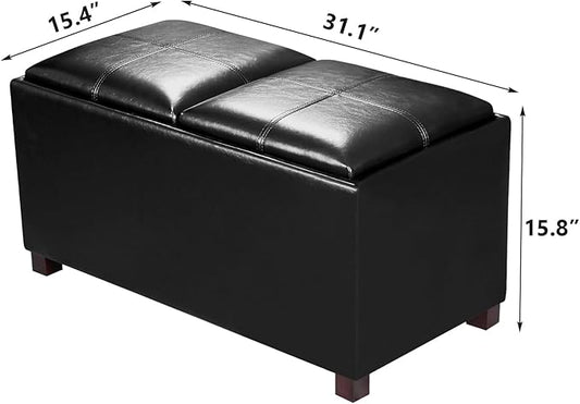 Adeco 31 Inches Storage Ottoman Bench, Non-Folding End of Bed Foot Rest Stools Ottoman with Thicker Foam Padded Seat, Upholstered Storage Chest for Living Room, Entryway, Bedroom
