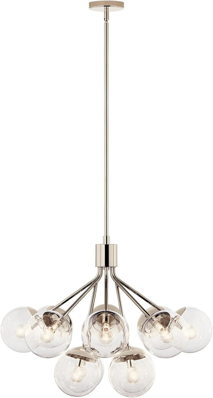 KICHLER Silvarious 12-Light Convertible Chandelier, Soft Modern Light with Clear Glass in Polished Nickel, for Dining Room, Living Room, Bedroom or Foyer (22.25" x 30"), 52701PNCLR