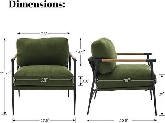 DUOMAY Mid-Century Modern Accent Chair Armchair, Soft Linen Fabric Sofa Lounge Chair Reading Chair with Metal Leg for Living Room Bedroom Office, Green