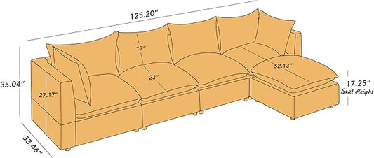 VANOMi Modular Sectional Sofa, 5 Seater Sofa with Reversible Chaise for Living Room, L Shape Sofa