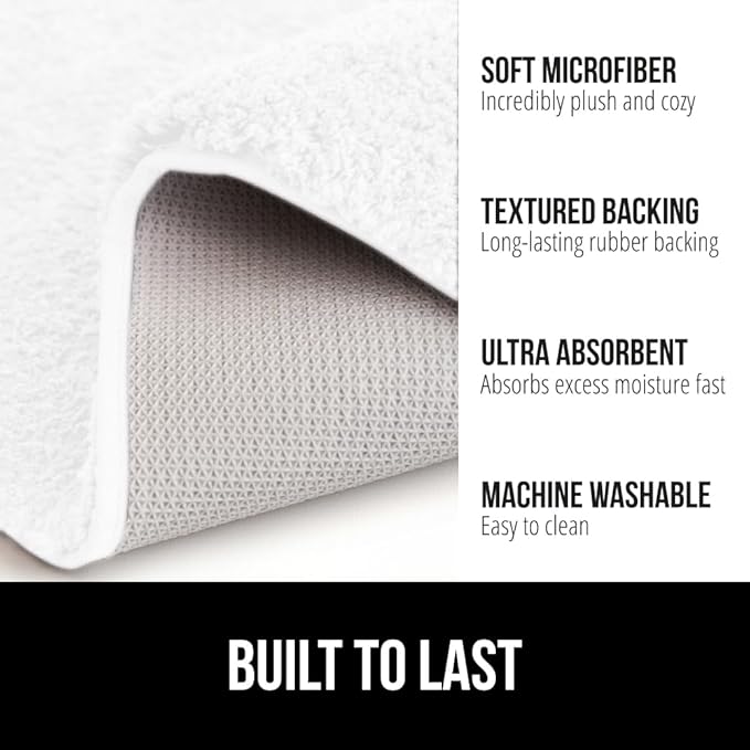 GORILLA GRIP Bathroom Rugs, 30x20, Ultra Soft Absorbent Mat, Thick Plush Bath Rug, Machine Washable, Microfiber Quick Dry, Mats for Shower, Bathtub and Floor, Home Decor Accessories, White