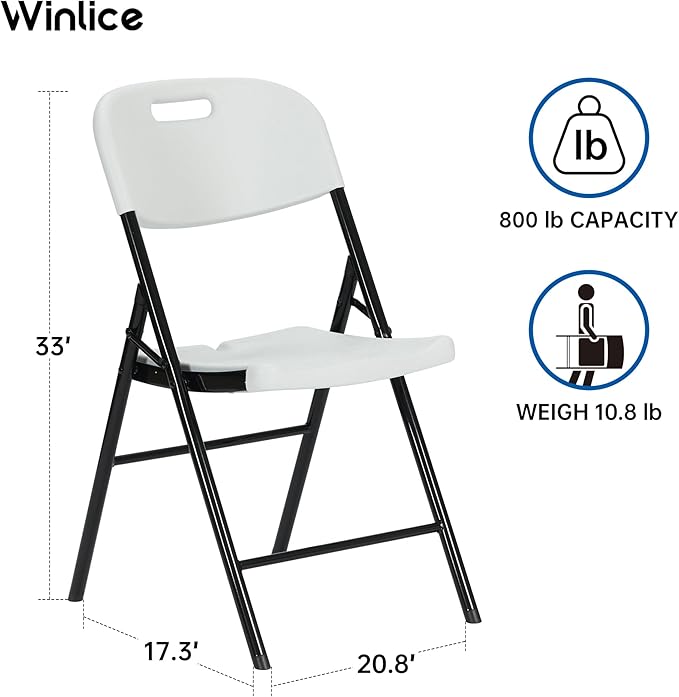 80 Pack Thicker 800 LBS White Folding Chairs, Commercial Grade Folding Chair, Foldable Chairs for Events