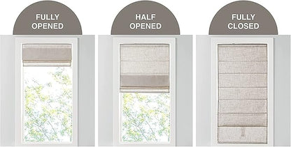 Madison Park Kyler Cordless Roman Shades - Single Panel, Lightweight Linen Blend Fabric, Natural Design, Easy Installation, Light Filtering Window Blind, Bedroom, Living Room Decor 29"W x 64"H Natural