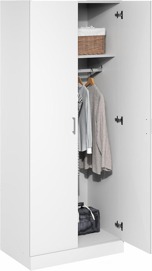 Furinno Robin Wardrobe Cabinet with Hanging Rod, Closet Organizers and Storage, for Wardrobe, Bedroom, Living Room, Entryway, White