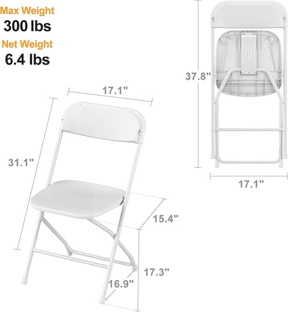 Allpop 10 Pack Plastic Folding Chair, 300lb Capacity, Portable Commercial Chair with Steel Frame for Home Office Wedding Party Indoor Outdoor Events, Stackable, White
