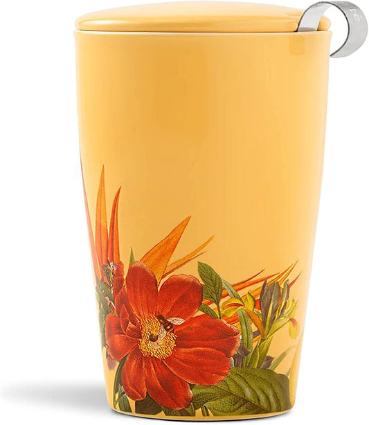 Tea Forte Double-Walled Ceramic Kati Cup, Removable Stainless Steel Infuser Basket and Lid, Steeps 12 oz Loose Leaf Tea, Dishwasher & Microwave Safe, Paradis