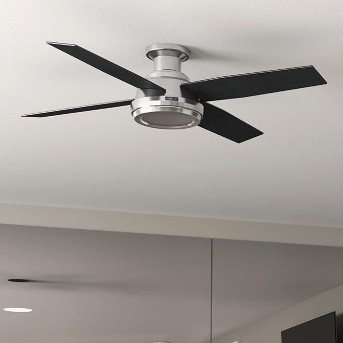 Hunter Fan 52 in Low Profile Brushed Nickel Ceiling Fan with Remote Control (Renewed)