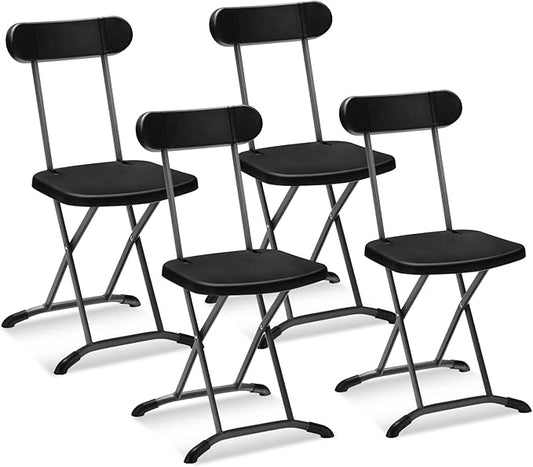 GYMAX Folding Chair, 400lbs Plastic Chairs Set with Steel Frame & Ergonomic Curved Back, Indoor & Outdoor Commercial Event Seat for Meeting, Wedding, Stackable Lightweight Folding Chairs (4, Black)